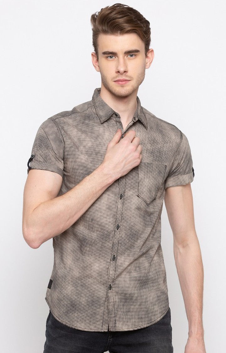 Spykar Men'S Grey Cotton Printed Casual Shirts