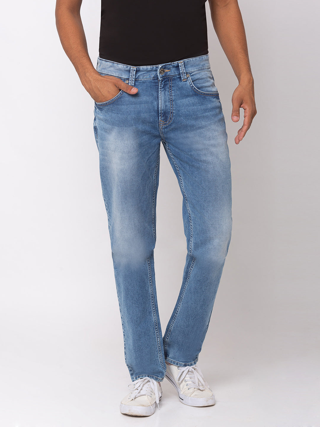 Spykar Men Blue Cotton Comfort Fit Straight Fit Jeans (Ricardo)