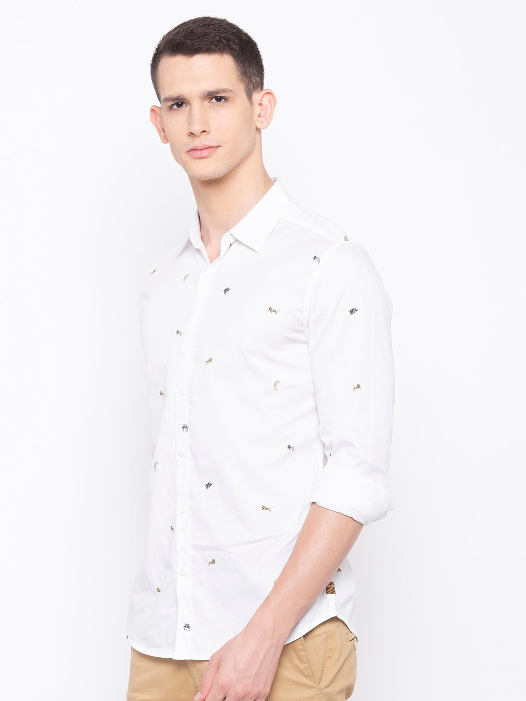 Spykar Men White Printed Slim Fit Casual Shirt