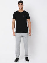 Men Premium Cotton Blend Knitted Grey Trackpant- Underjeans By Spykar