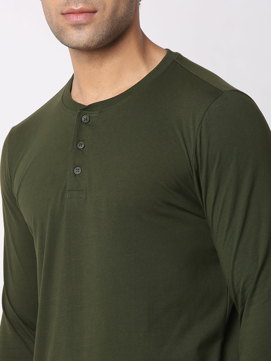 Spykar Men Rifle Green Cotton Slim Fit Henley Neck Plain T-Shirt