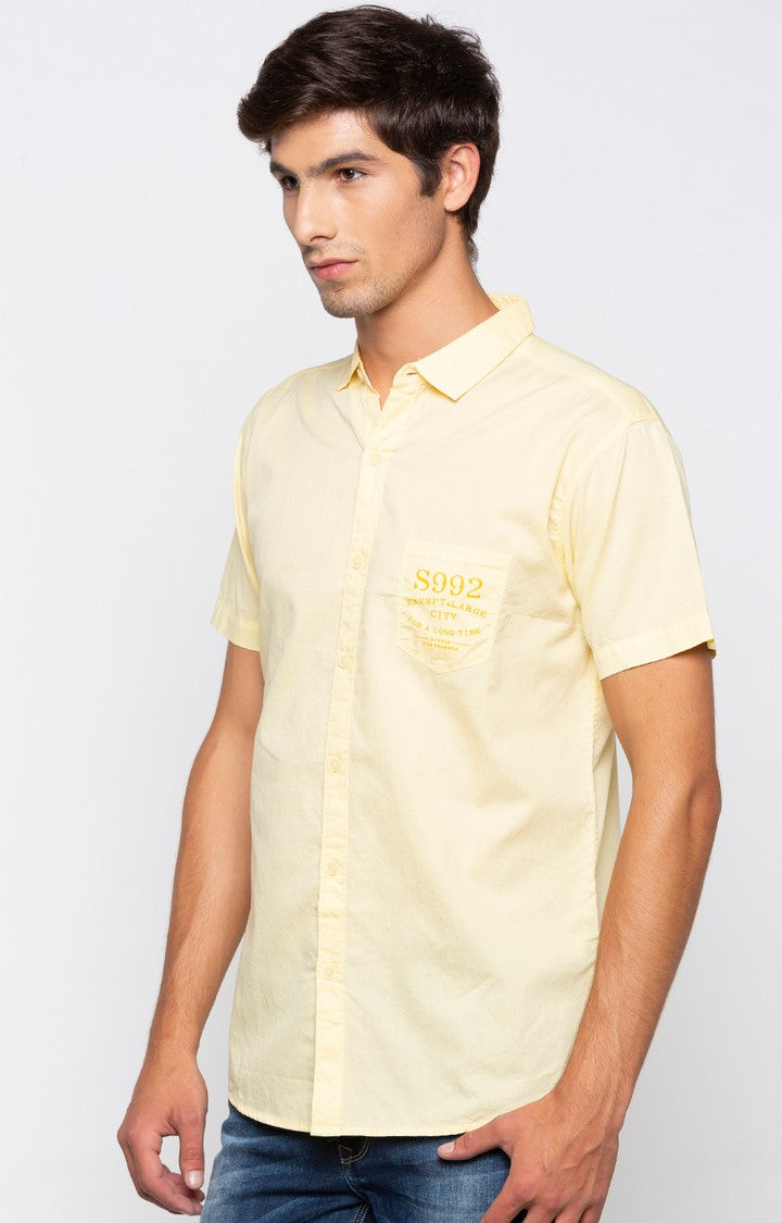 Spykar Men'S Yellow Cotton Solid Casual Shirts