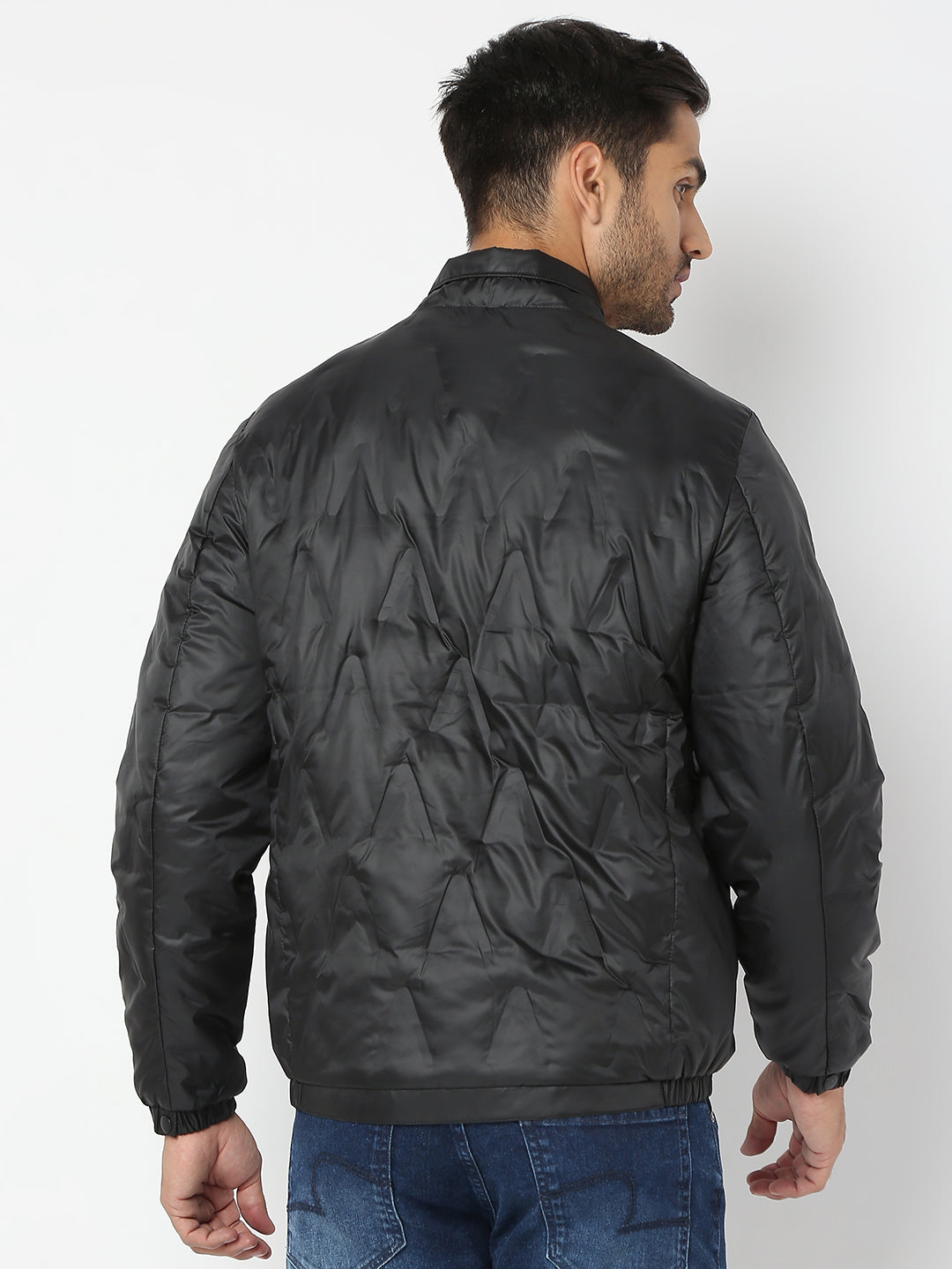 Spykar Men Black Nylon Regular Fit Jacket