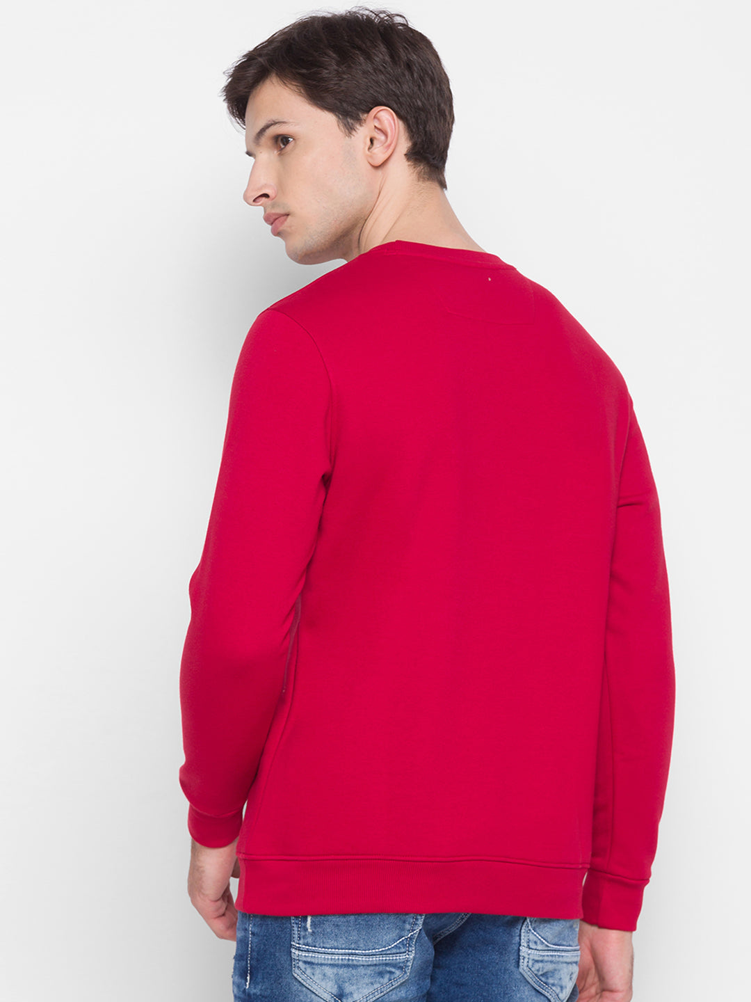 Spykar Red Cotton Sweatshirt For Men