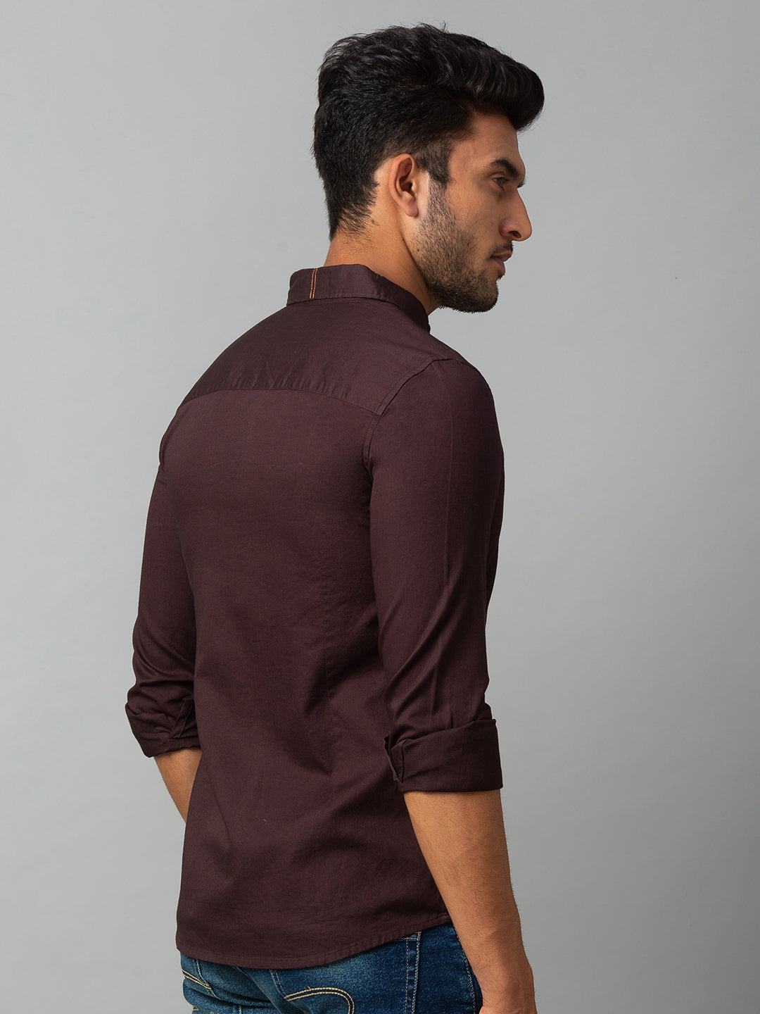 Spykar Men Brown Cotton Slim Fit Shirt