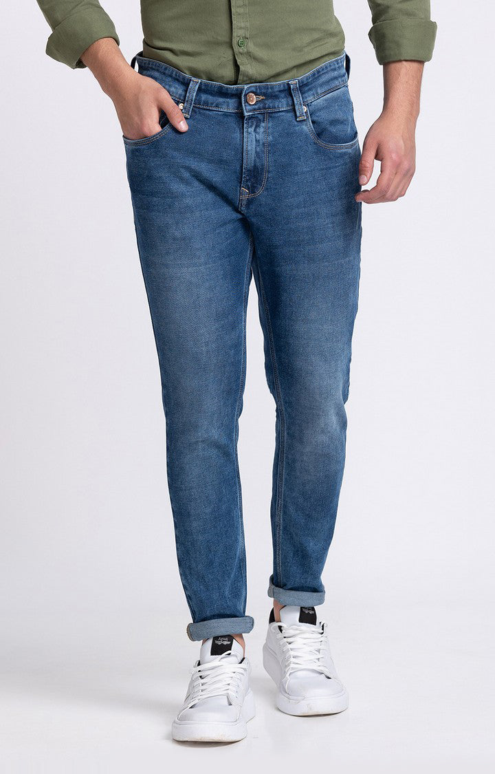 Spykar Men Mid Blue Cotton Slim Fit Tapered Length Jeans (Kano)