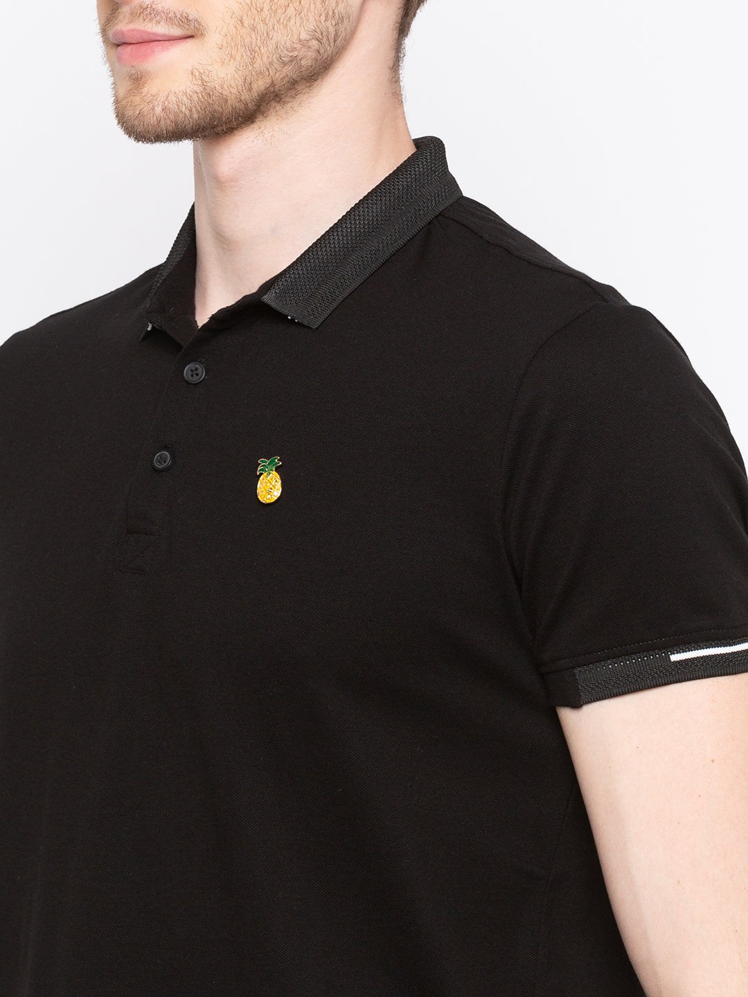 Spykar Men Black Cotton Slim Fit Polo T-Shirt