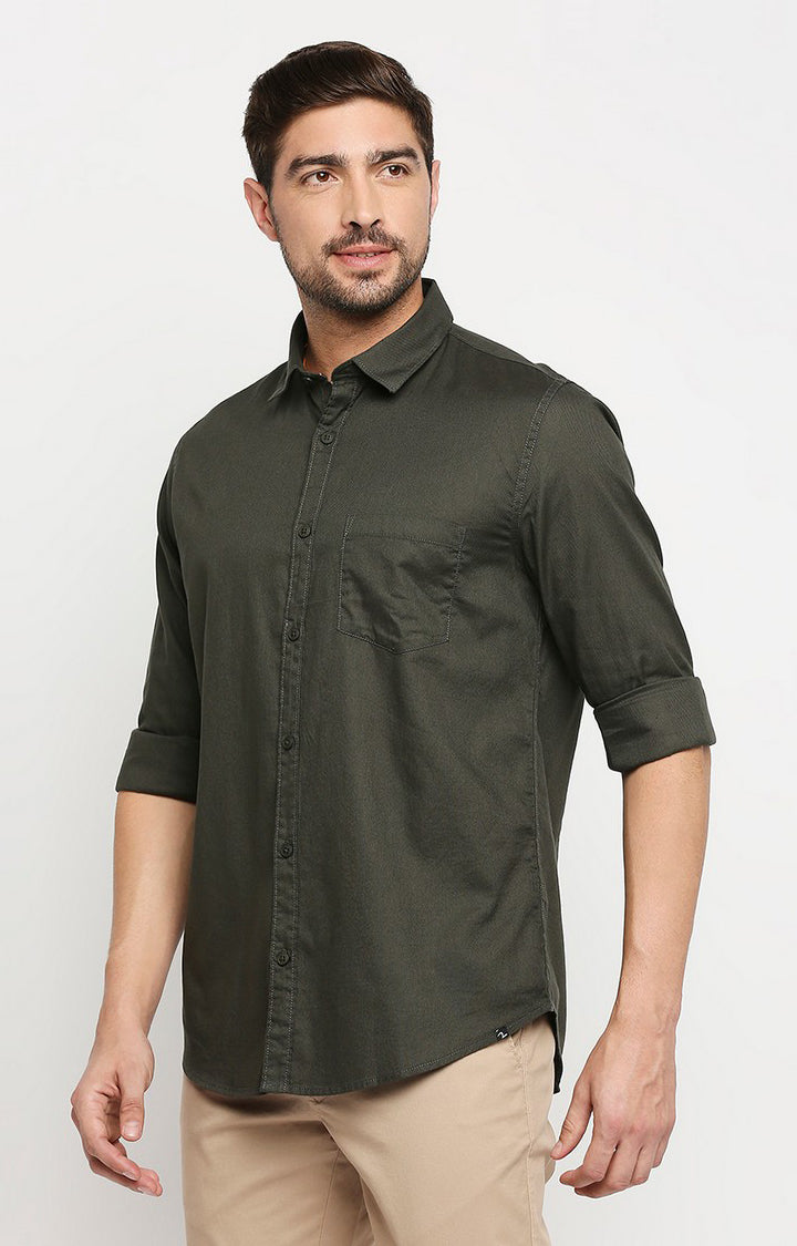 Spykar Men Green Cotton Regular Fit Full Sleeve Casual Shirt