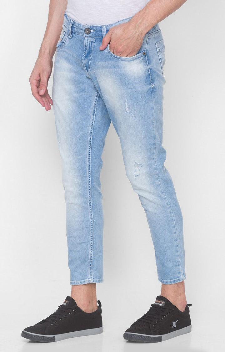 Spykar Light Blue Cotton Slim Fit Tapered Length Jeans (Kano)