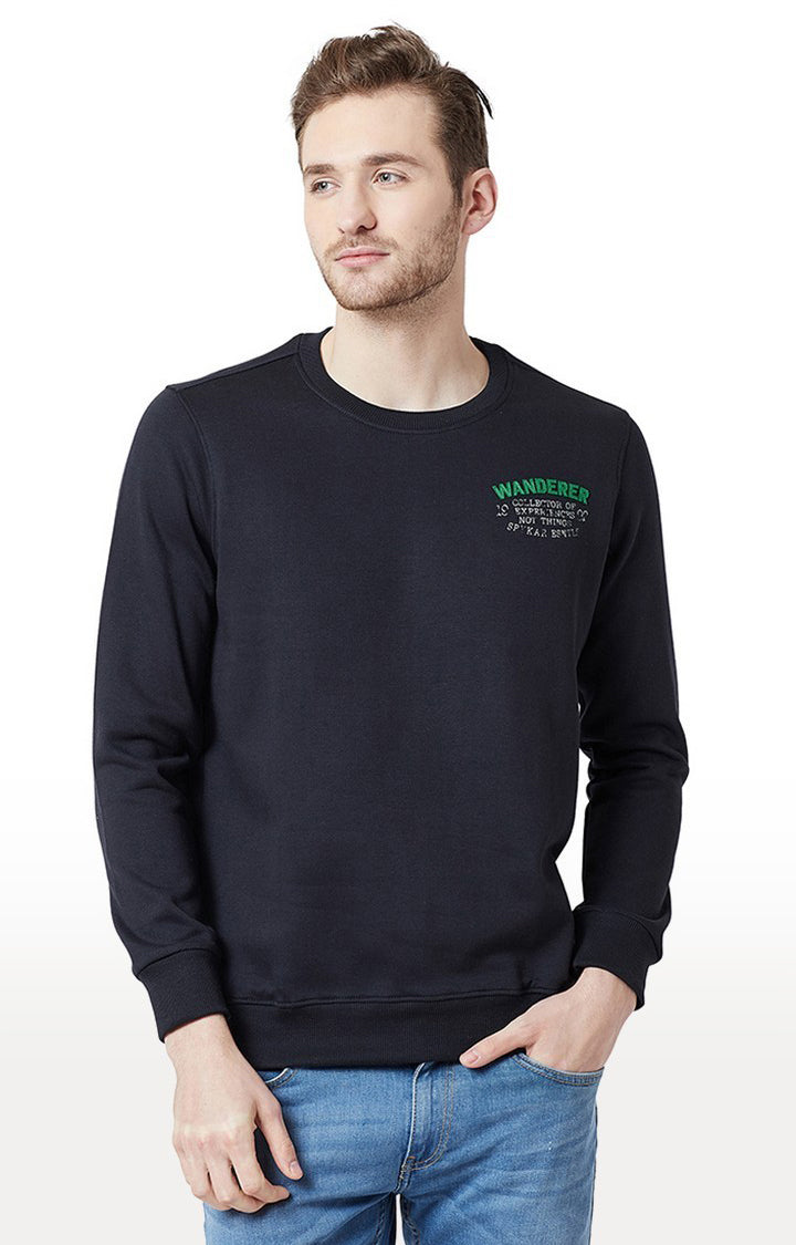 Spykar Navy Solid Slim Fit Sweatshirt