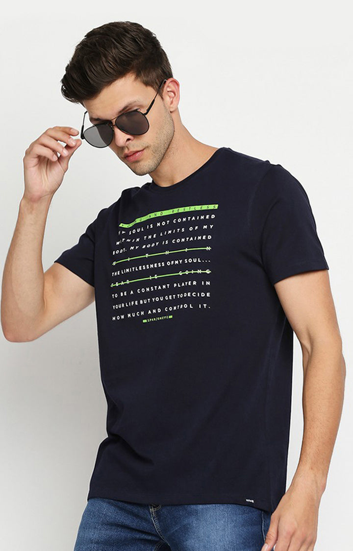 Spykar Green Cotton Slim Fit T-Shirt For Men