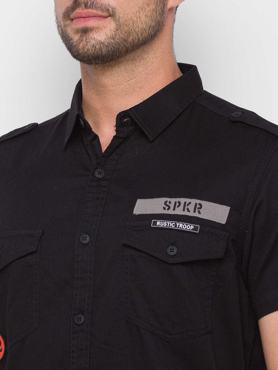 Spykar Black Cotton Slim Fit Shirts For Men