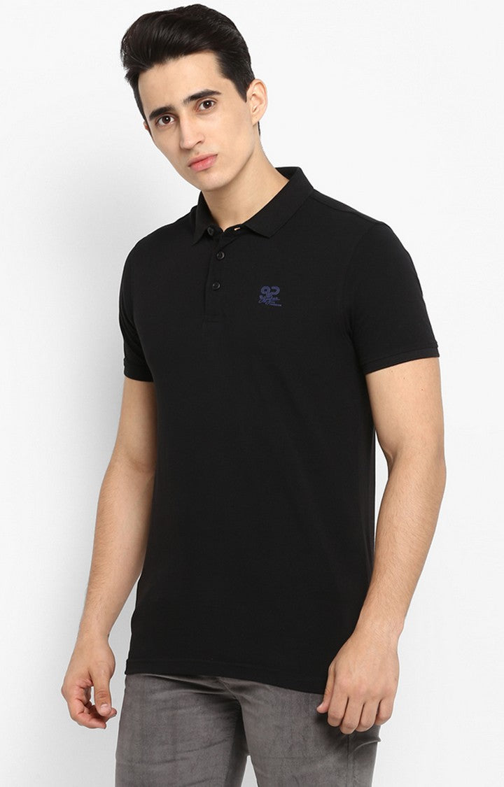 Spykar Black Solid Slim Fit Polos T-Shirt