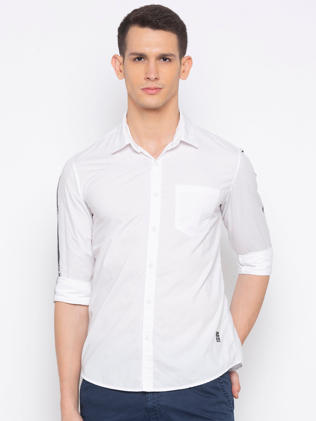 Spykar Slim Fit Men White Solid Casual Shirt