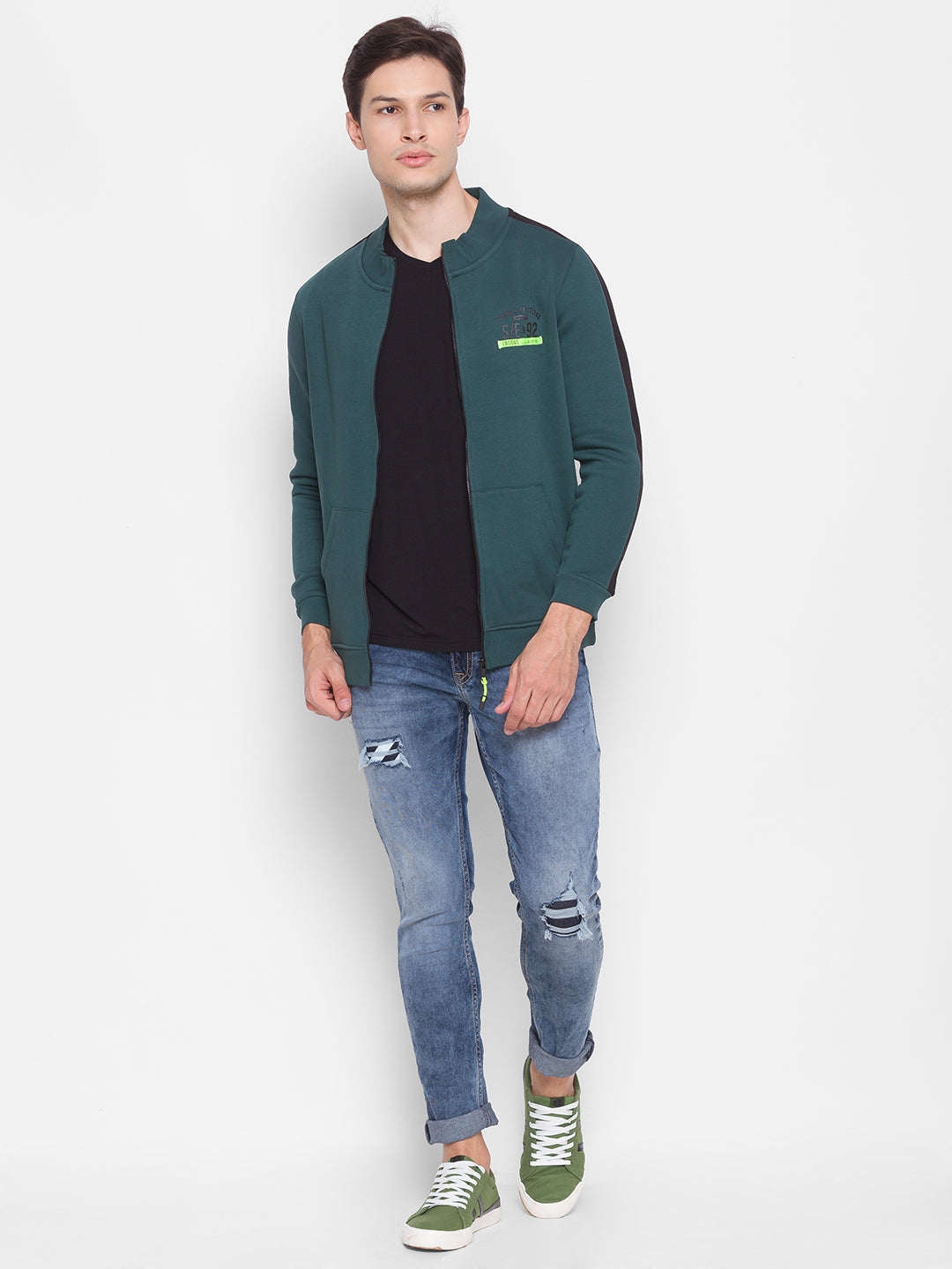 Spykar Green Cotton Sweatshirt For Men