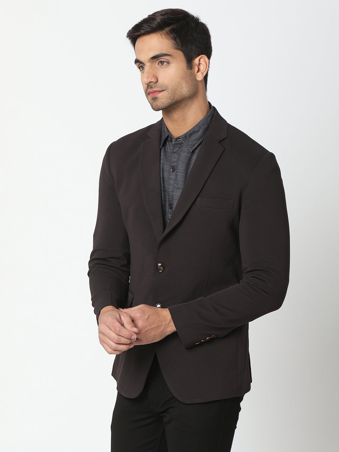 Spykar Men Black Cotton Slim Fit Blazer