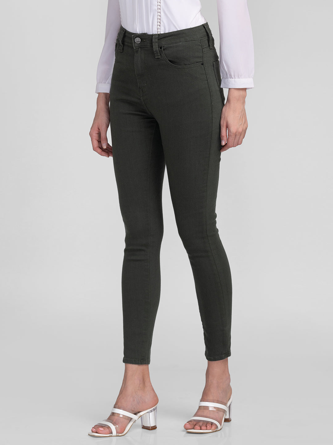 Spykar Women Dark Olive Cotton Super Skinny Ankle Length Jeans (Alexa)