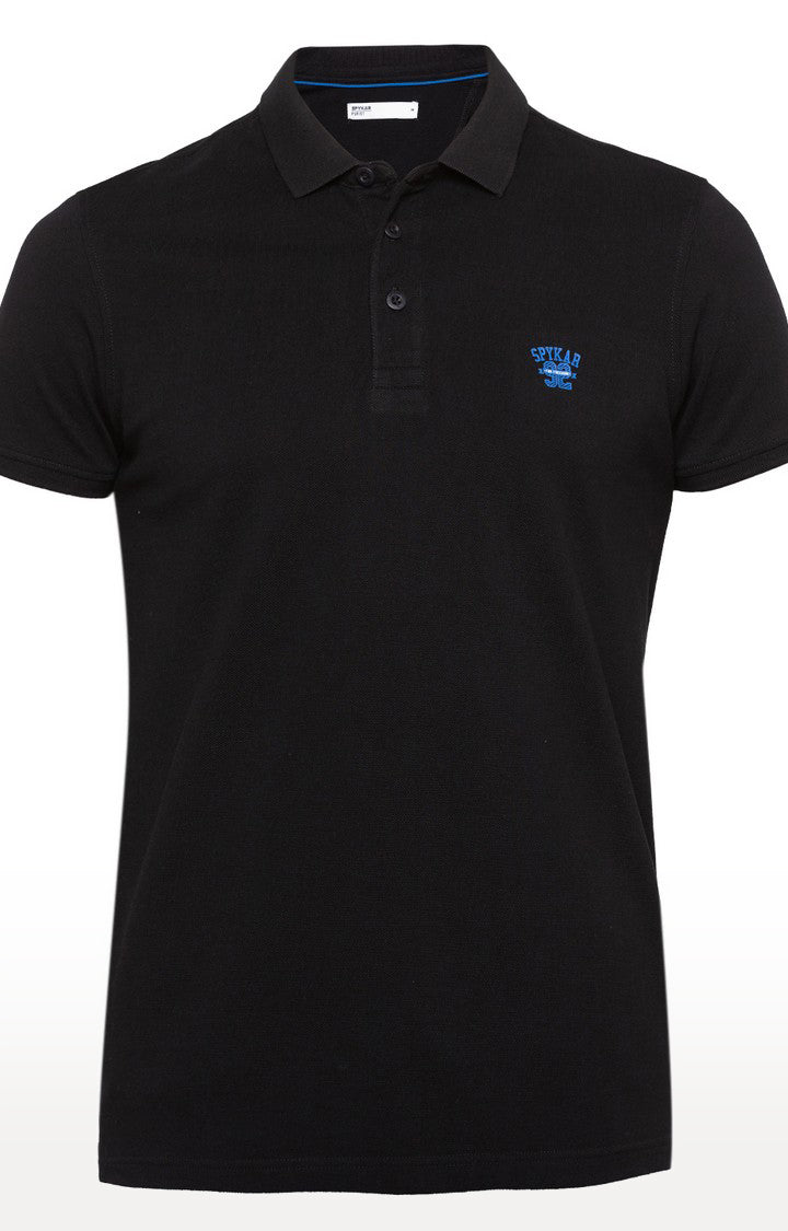 Spykar Black Solid Slim Fit Polo T-Shirt