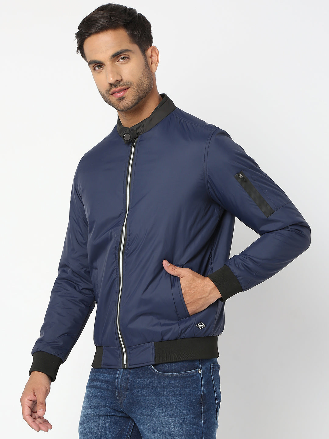 Spykar Men Navy Blue Nylon Regular Fit Jacket