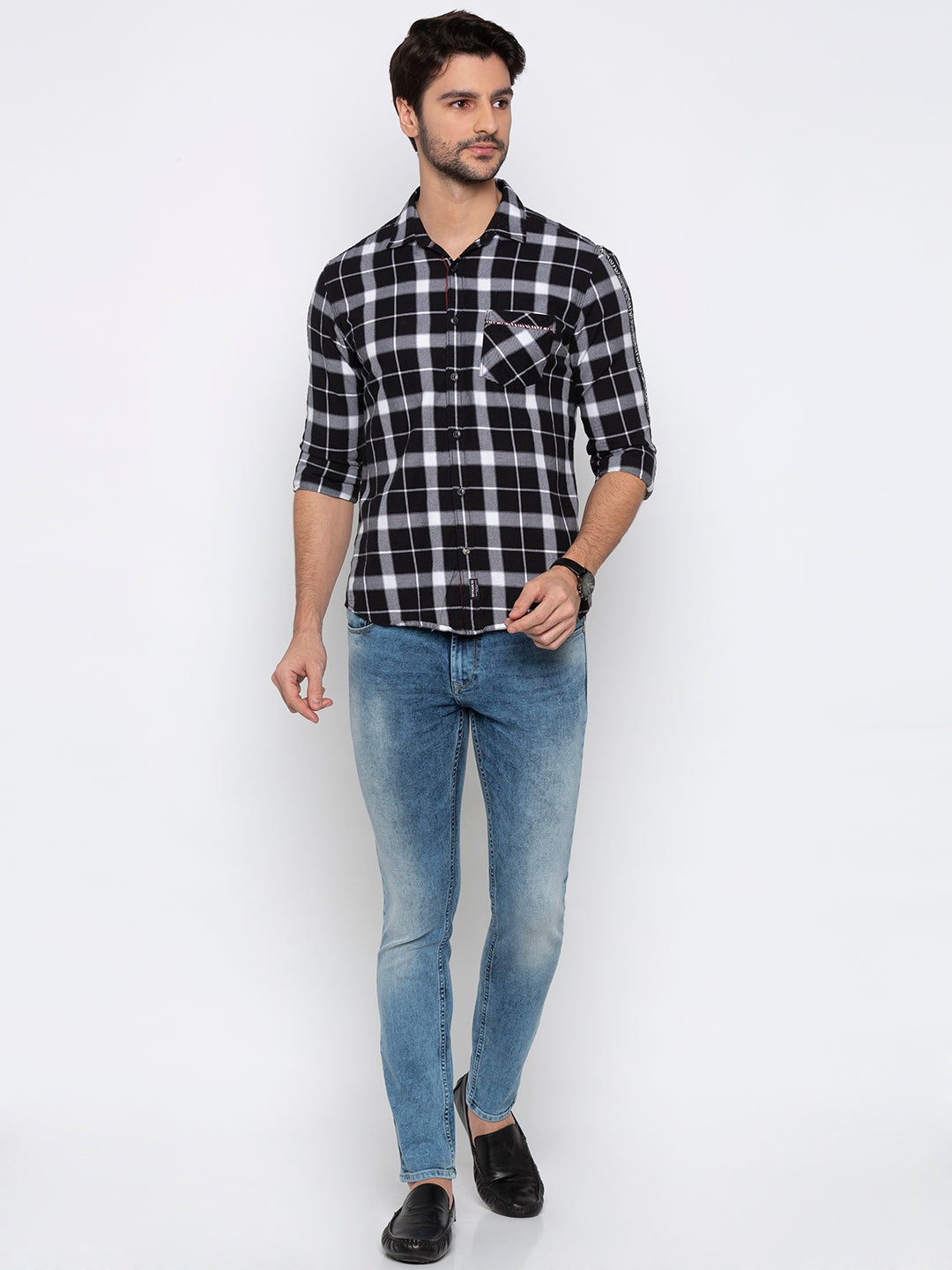 Spykar Men Black Checked Slim Fit Casual Shirt