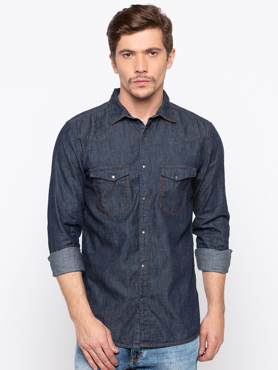 Spykar Men Indigo Solid Slim Fit Casual Shirt