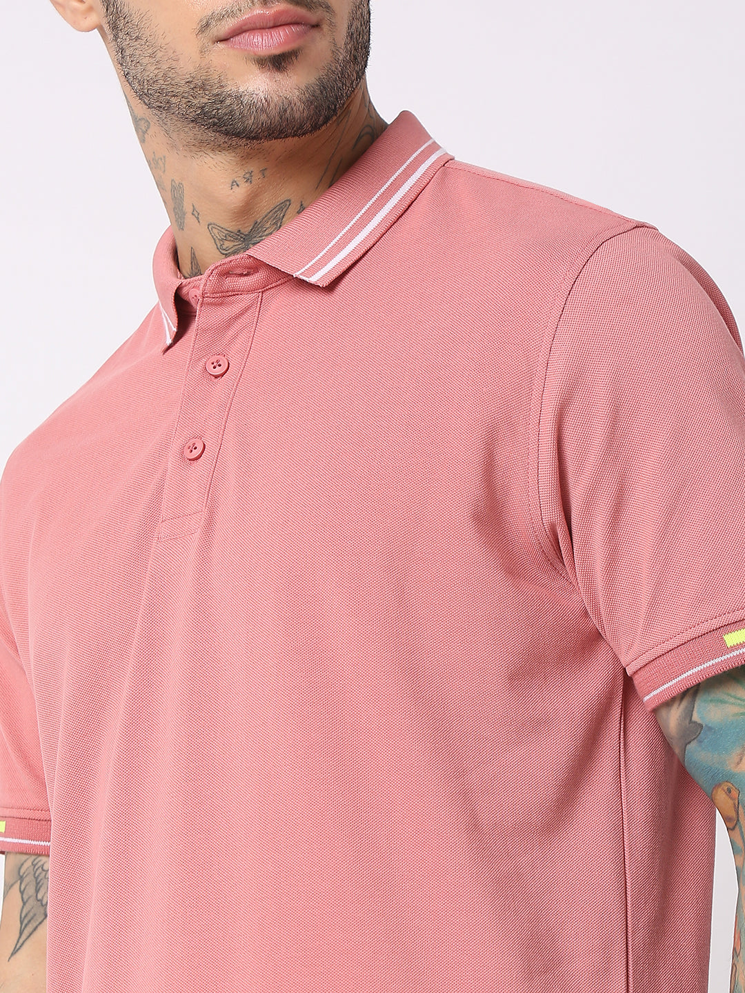 Spykar Men Dusty Pink Cotton Regular Fit Polo Plain T-Shirt