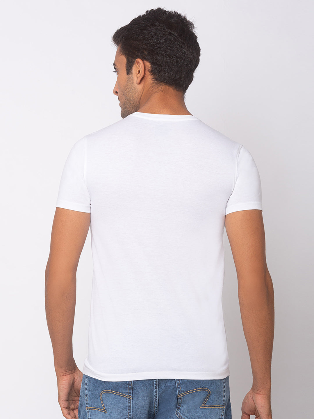 Spykar Men White Cotton Slim Fit T-Shirt