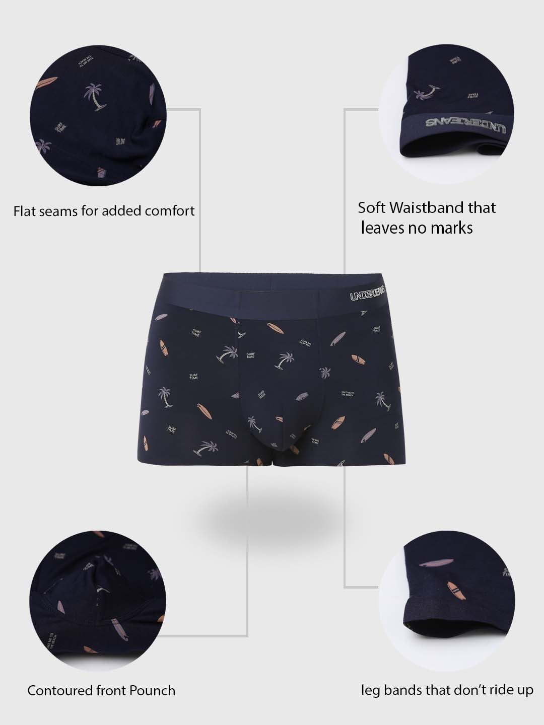 Underjeans By Spykar Men Super Premium Printed Bonded Elastic Navy Trunk
