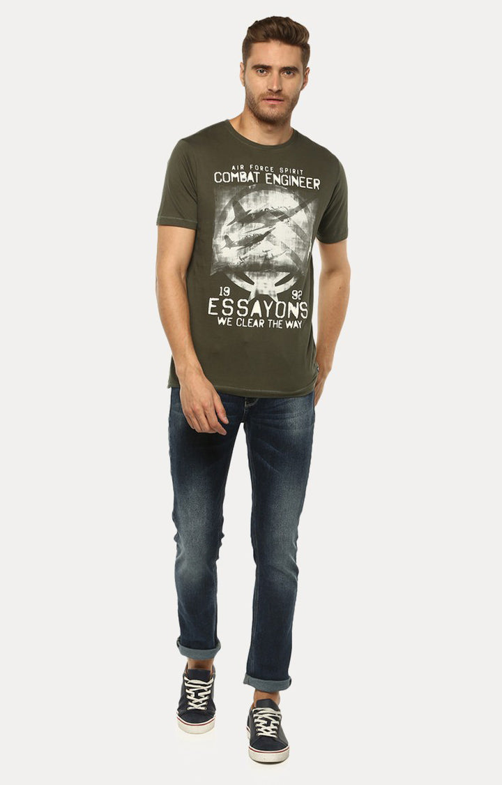 Spykar Green Printed Slim Fit Men T-Shirts