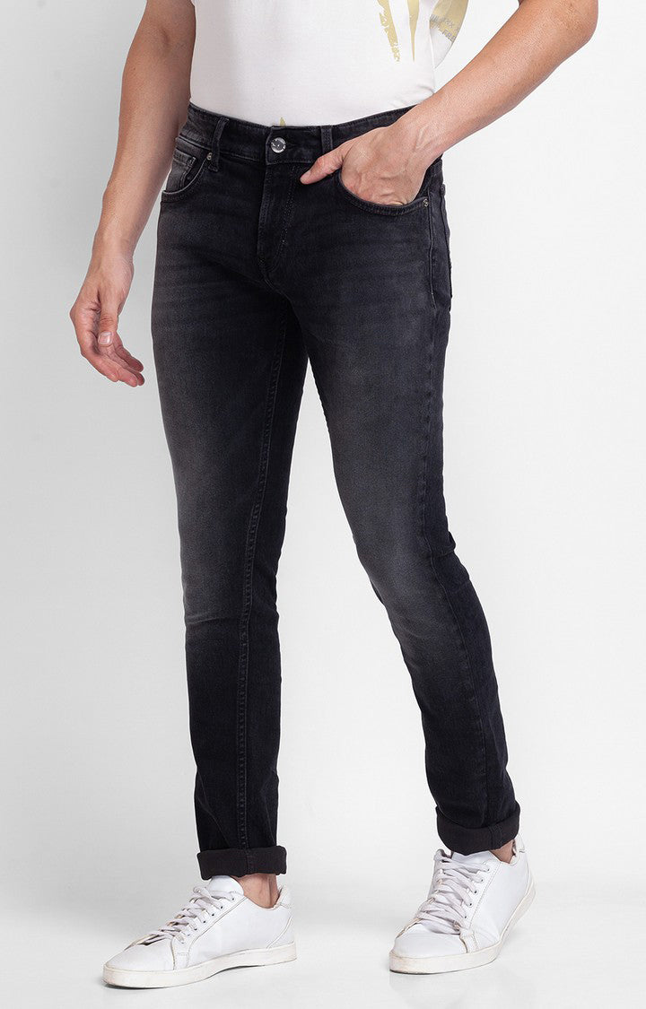 Buy Spykar Charcoal Black Cotton Slim Fit Narrow Length Jeans For