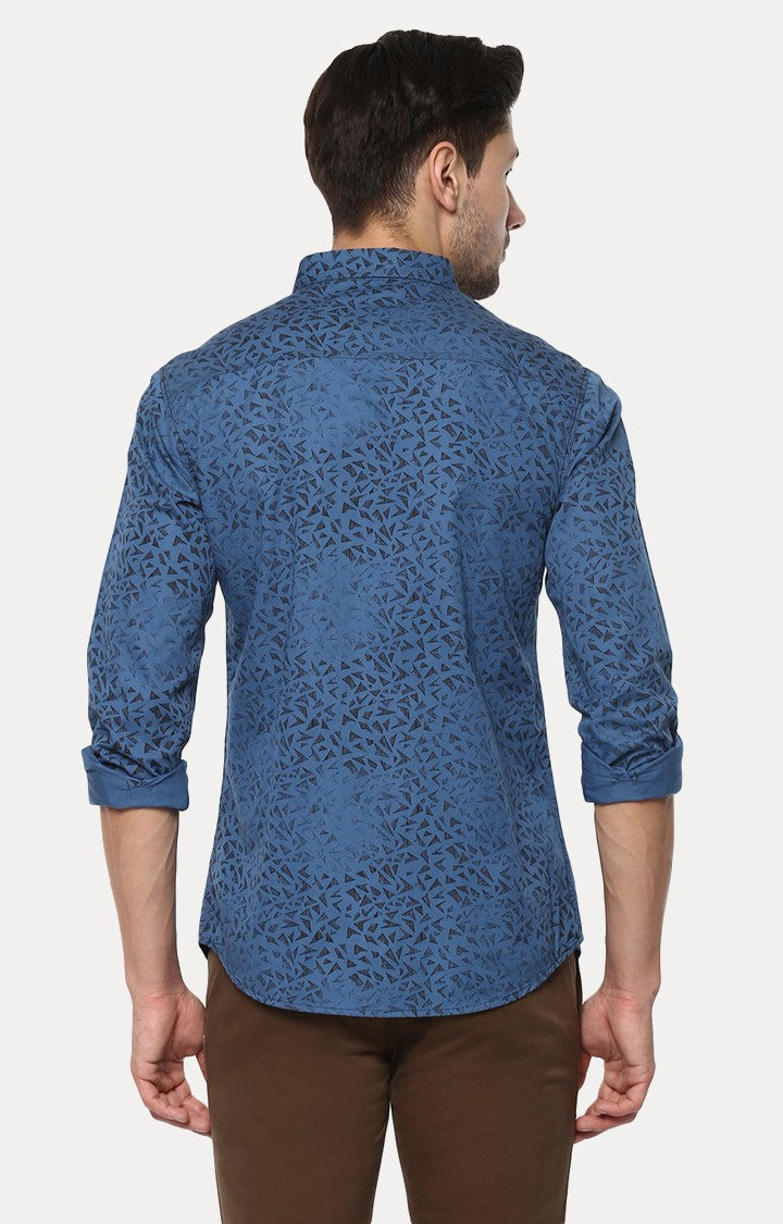 Spykar Men'S Blue Cotton Printed Casual Shirts