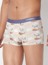 Men Beige Printed Super Premium Bonded Elastic Trunk - Underjeans By Spykar