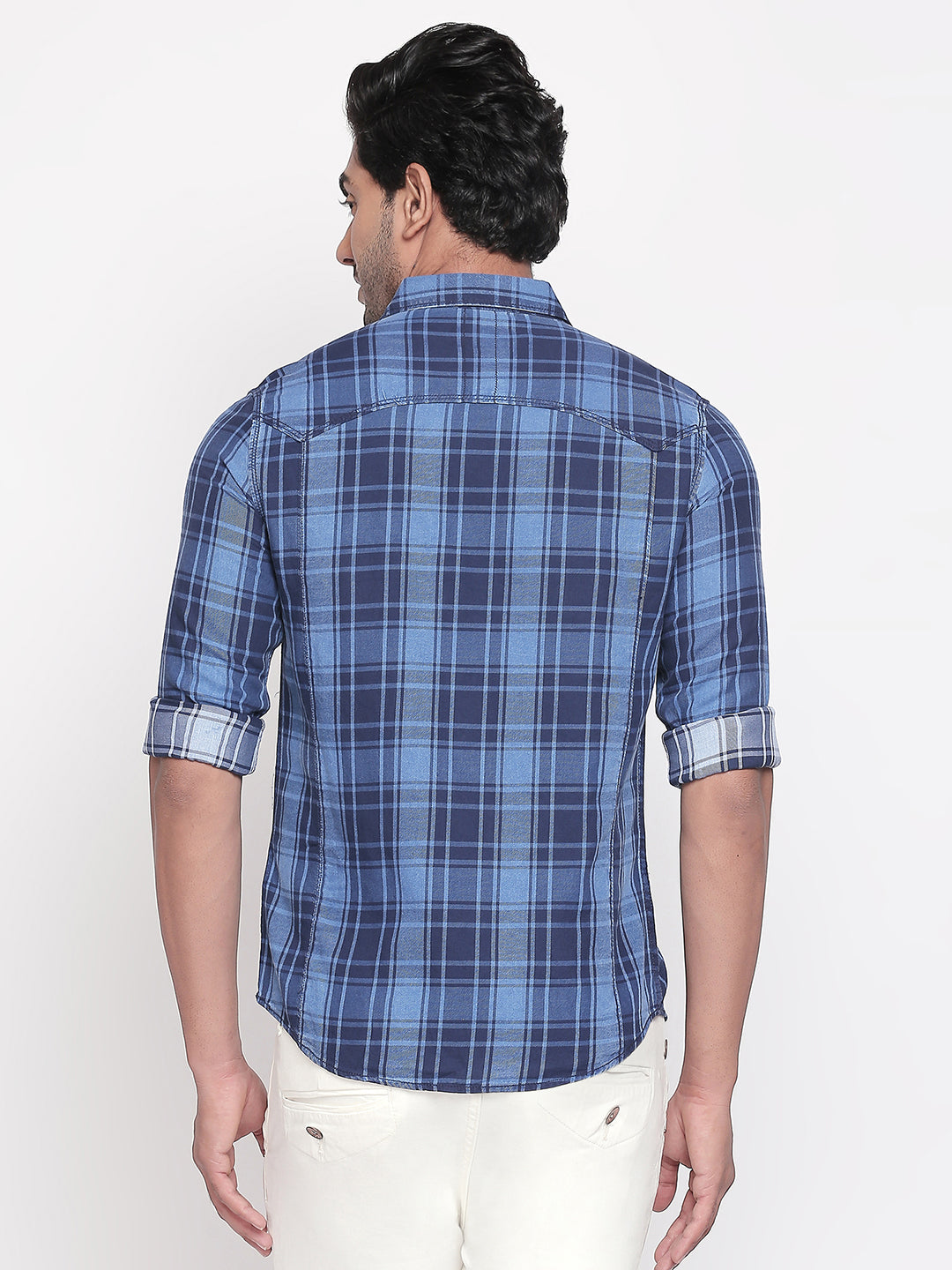 Spykar Men Blue Checked Slim Fit Casual Shirt