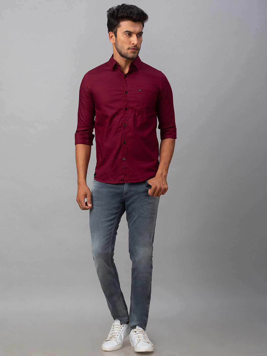 Spykar Men Red Cotton Slim Fit Shirt