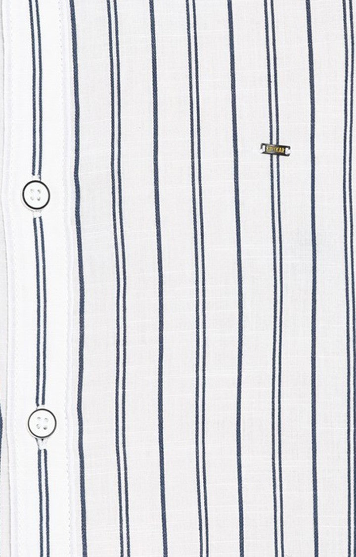 Spykar Men'S White Cotton Striped Casual Shirts