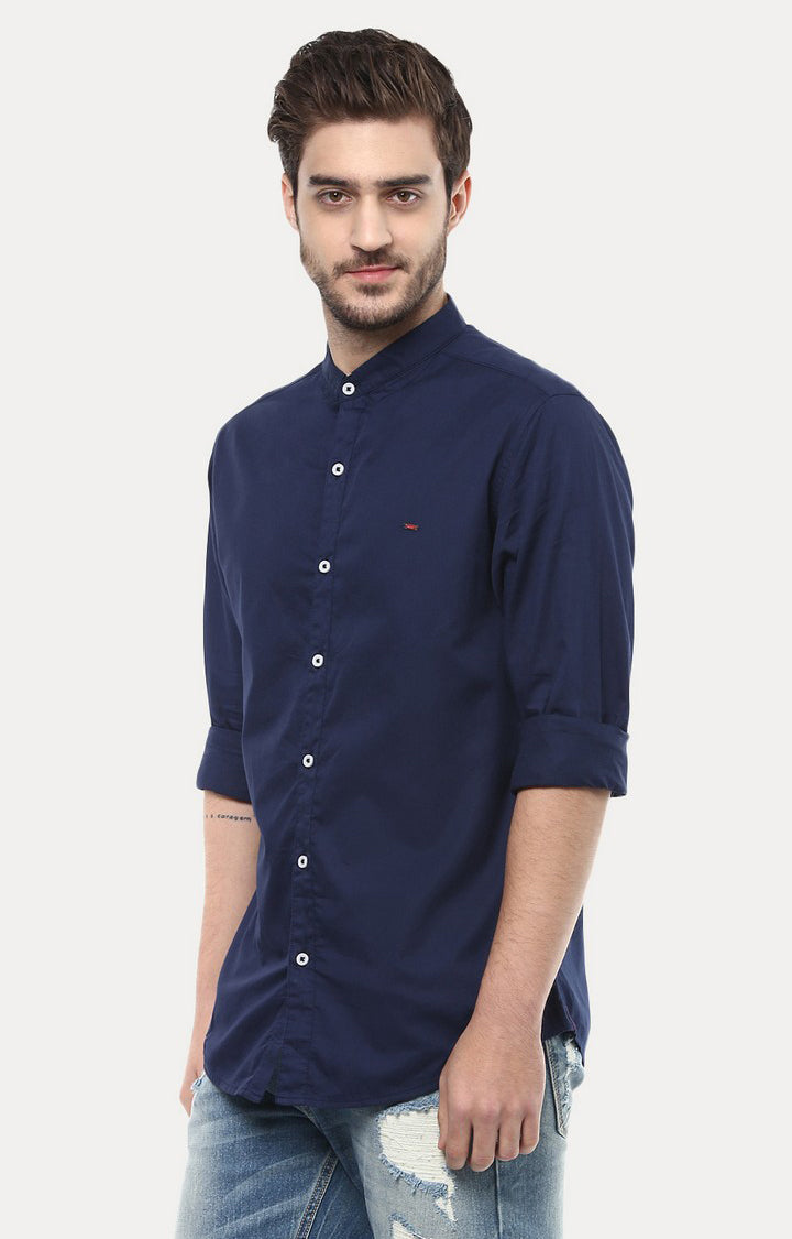 Spykar Men'S Blue Cotton Solid Casual Shirts