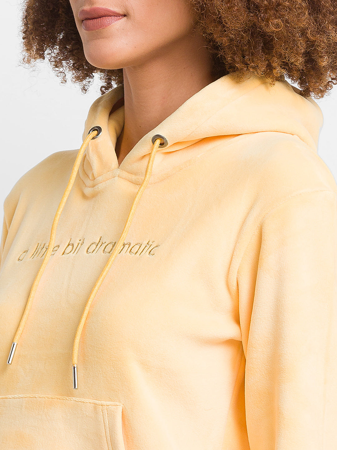 Spykar Butter Yellow Cotton Blend Full Sleeve Hooded Sweatshirts For Women