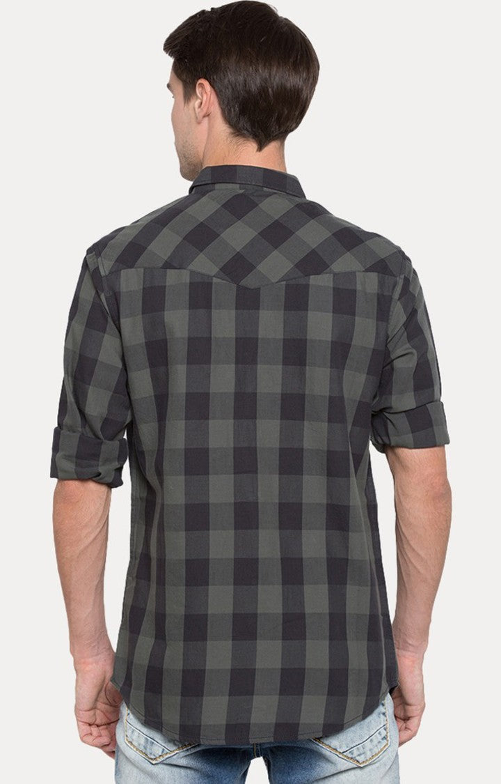 Spykar Men'S Grey Cotton Checked Casual Shirts