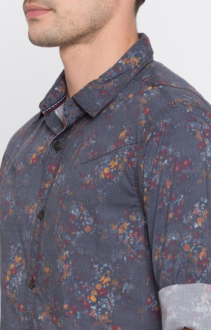 Spykar Men'S Grey Cotton Printed Casual Shirts