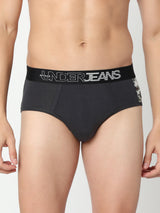 Men Premium Grey & Olive Cotton Blend Brief (Pack Of 2)- Underjeans By Spykar