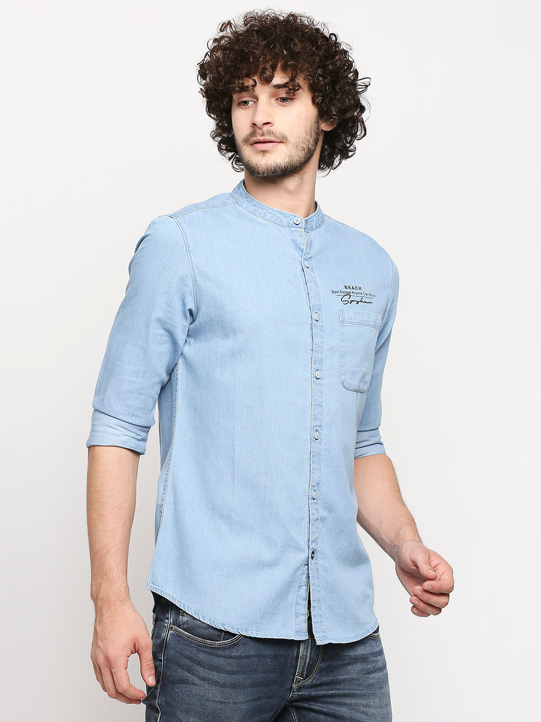 Spykar Men Lt Blue Cotton Shirts (Slim)