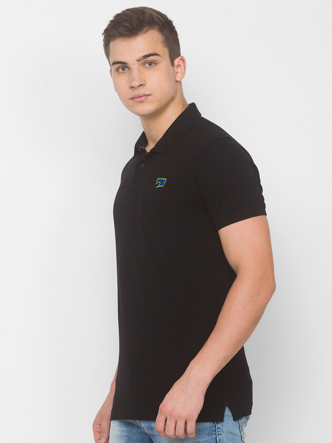 Spykar Men Black Cotton Slim Fit Polo T-Shirt