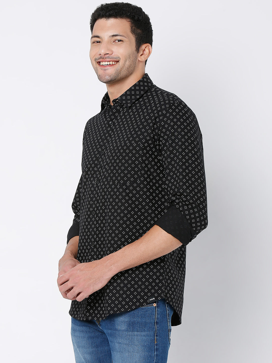 Spykar Men Black Cotton Full Sleeve Printed Shirt