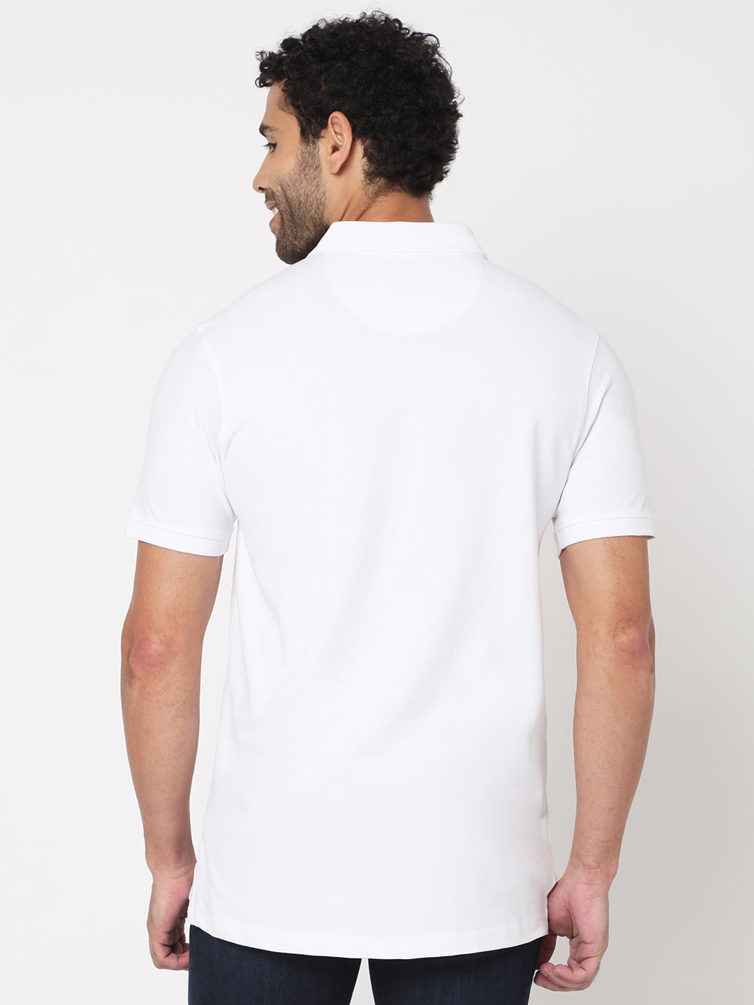 Spykar Men White Cotton Half Sleeve Plain Casual Polo Tshirt