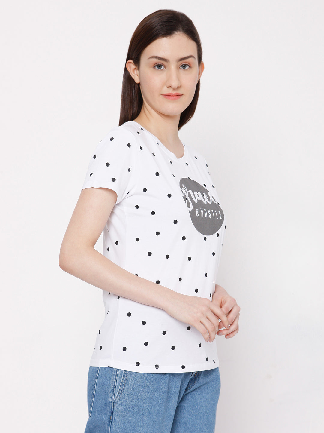 Spykar Women White Cotton Slim Fit Round Neck T-Shirts