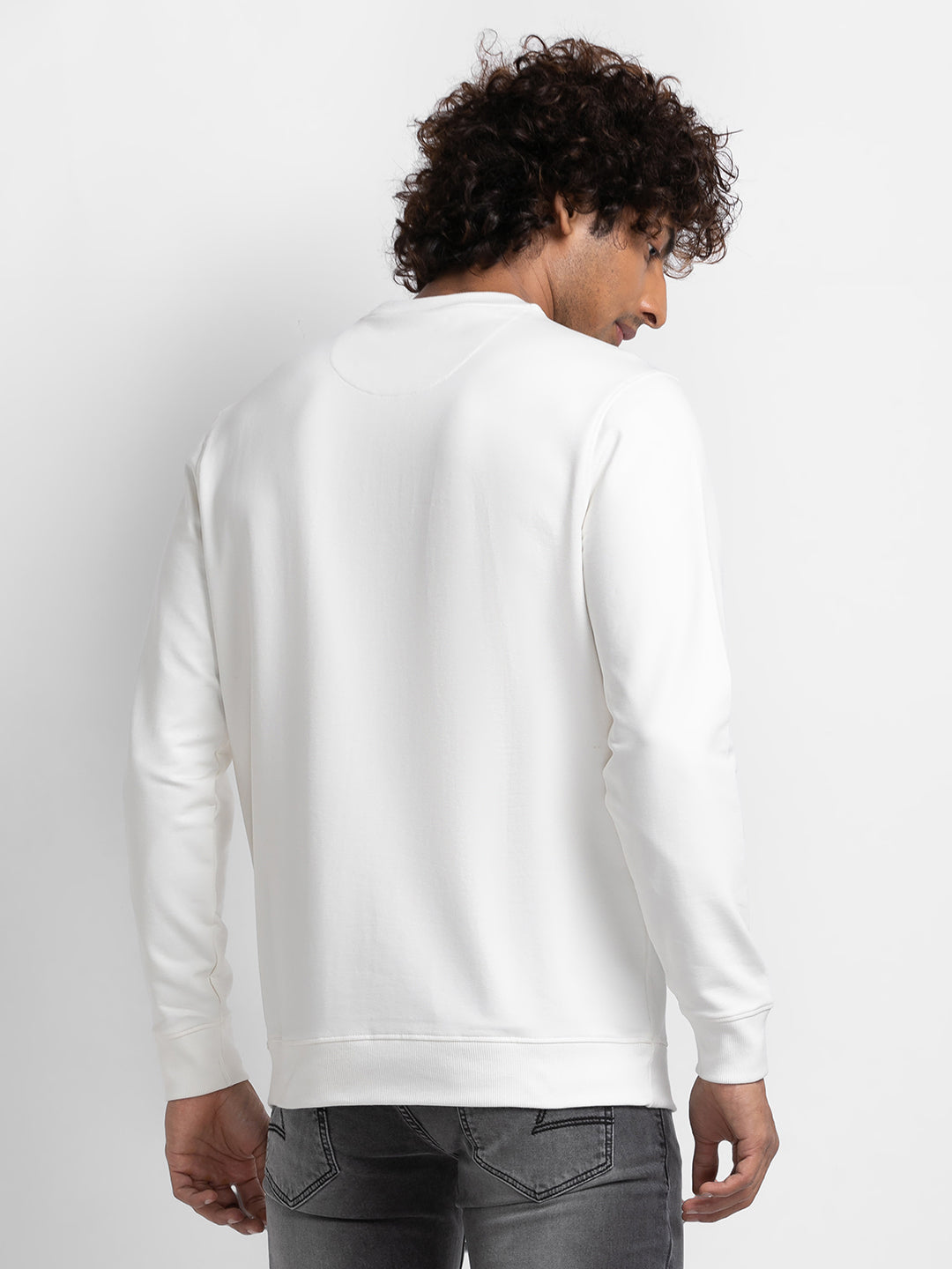 Spykar Ecru Cotton Full Sleeve Round Neck Sweatshirt For Men