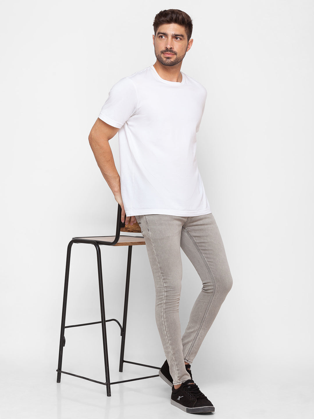 Spykar Light Grey Cotton Slim Fit Tapered Length Jeans For Men (Kano)