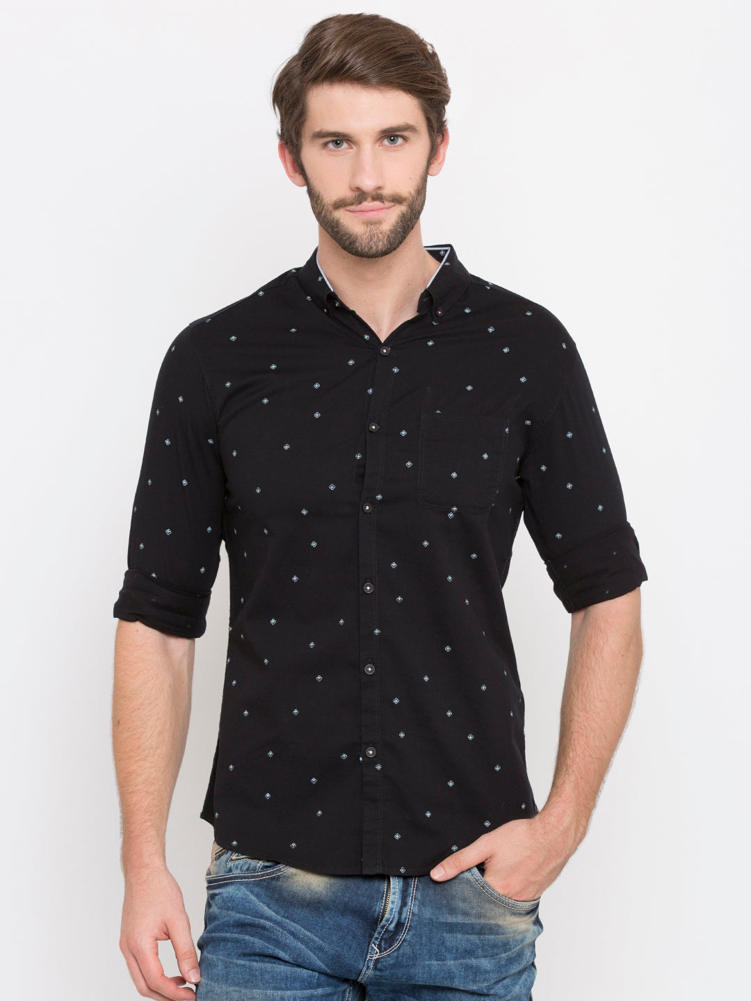 Spykar Men Black Printed Slim Fit Casual Shirt