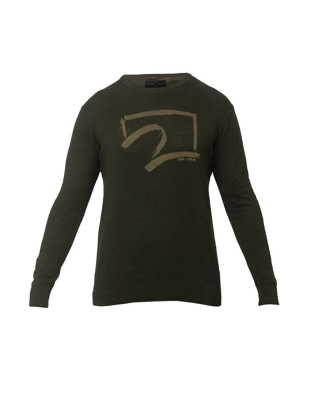 Spykar Men Olive Green Cotton Regular Fit Sweater