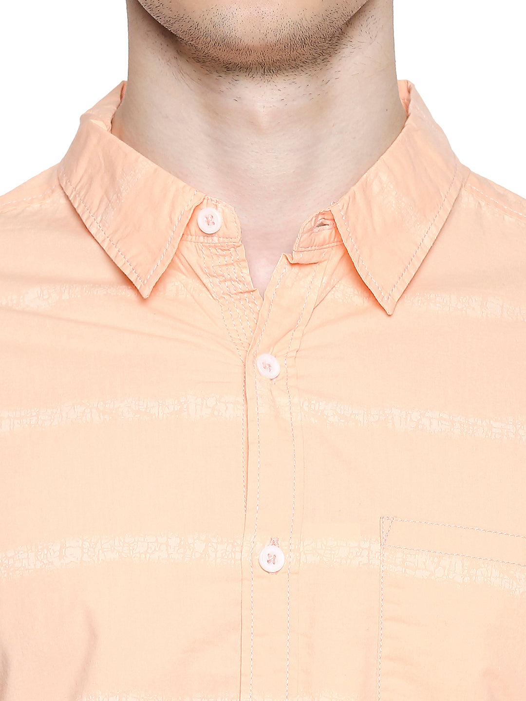 Spykar Regular Fit Men Cotton Peach Shirt